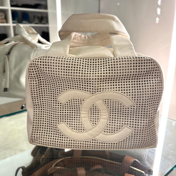 CHANEL White Caviar Leather Perforated CC Bowler Bag - Picture 1 of 12